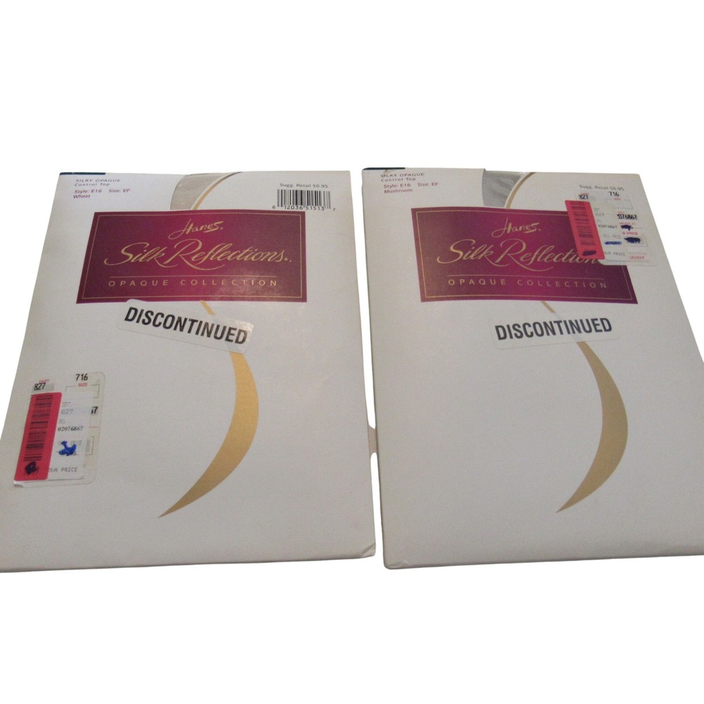 Hanes Silk Reflections Opaque Control Top Tights EF Wheat Mushroom E16 Vtg 2pk